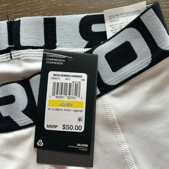 Men’s Medium Under Armour Coldgear White Leggings - Picture 4 of 5